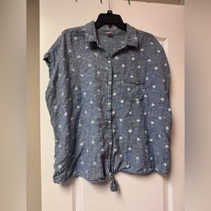 Old Navy Women's Blue Palm Print Button Down Shirt